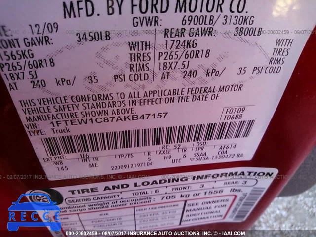 2010 Ford F150 1FTEW1C87AKB47157 зображення 8