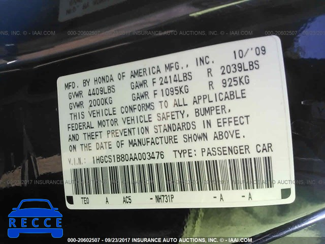 2010 Honda Accord 1HGCS1B80AA003476 image 8