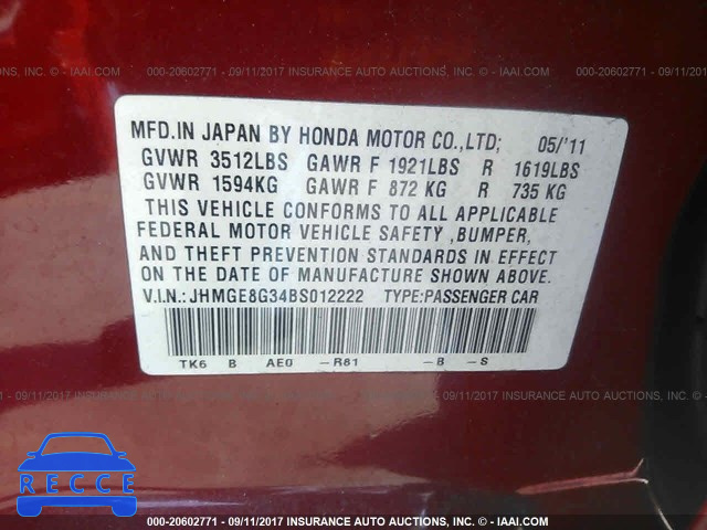 2011 Honda FIT JHMGE8G34BS012222 image 8