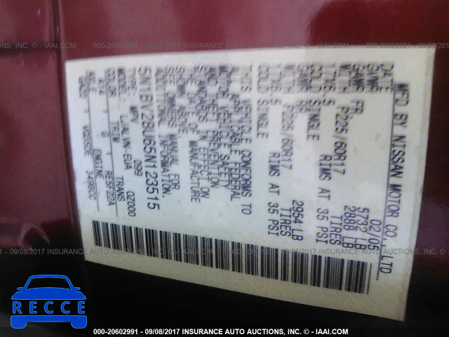 2005 Nissan Quest 5N1BV28U65N123515 image 8