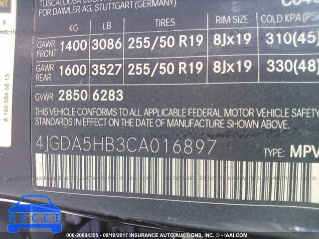 2012 Mercedes-benz ML 4JGDA5HB3CA016897 зображення 8