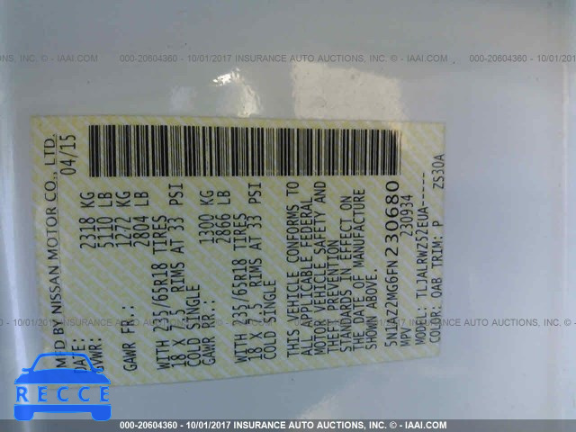 2015 Nissan Murano S/SL/SV/PLATINUM 5N1AZ2MG6FN230680 image 8