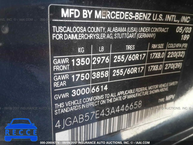 2003 Mercedes-benz ML 350 4JGAB57E43A446658 Bild 8