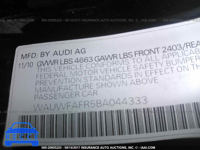 2011 Audi A5 PRESTIGE WAUWFAFR5BA044333 зображення 8