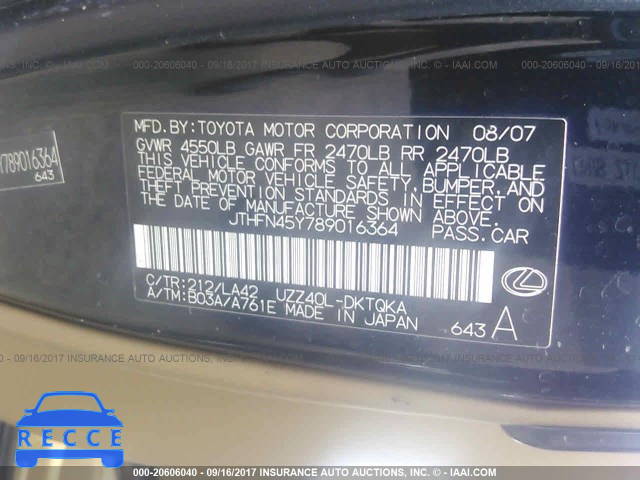 2008 Lexus SC 430 JTHFN45Y789016364 image 8