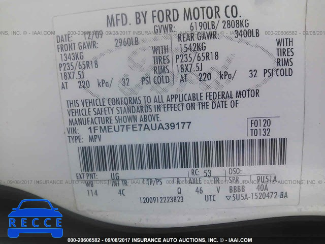 2010 Ford Explorer LIMITED 1FMEU7FE7AUA39177 image 8