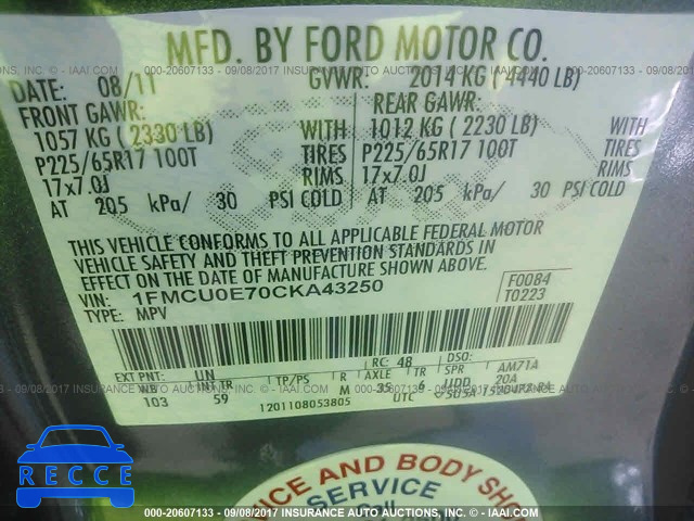 2012 Ford Escape 1FMCU0E70CKA43250 image 8