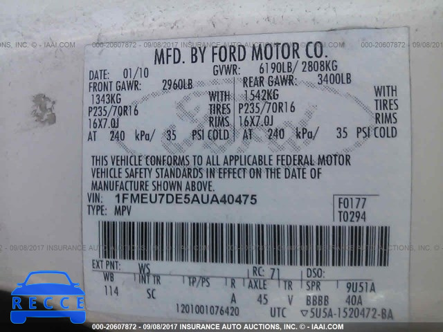2010 Ford Explorer XLT 1FMEU7DE5AUA40475 image 8