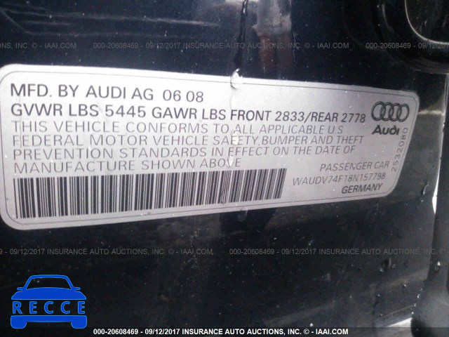 2008 AUDI A6 4.2 QUATTRO WAUDV74F18N157798 image 8