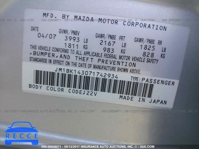 2007 Mazda 3 JM1BK143071742934 image 8