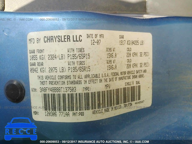2008 Chrysler PT Cruiser 3A8FY48B88T137503 image 8