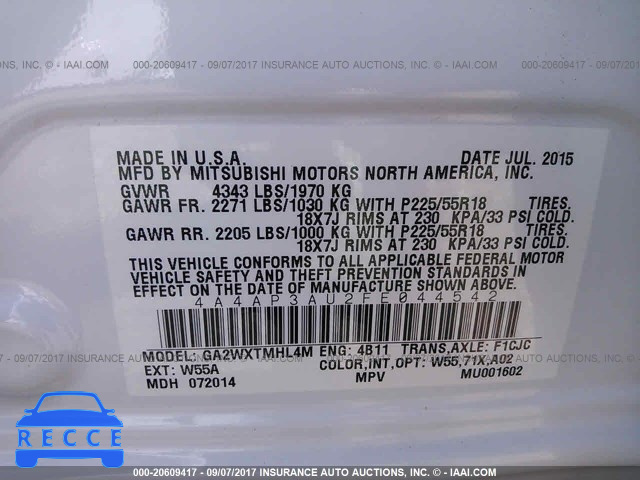 2015 Mitsubishi Outlander Sport 4A4AP3AU2FE044542 image 8