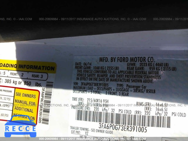 2014 Ford Fusion 3FA6P0G73ER391005 зображення 8