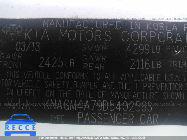 2013 KIA Optima KNAGM4A79D5402563 зображення 8