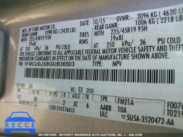 2016 Ford Escape TITANIUM 1FMCU0JX8GUB36503 image 8