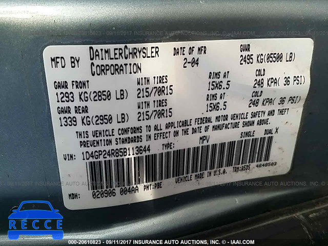 2005 DODGE GRAND CARAVAN 1D4GP24R85B113644 Bild 8