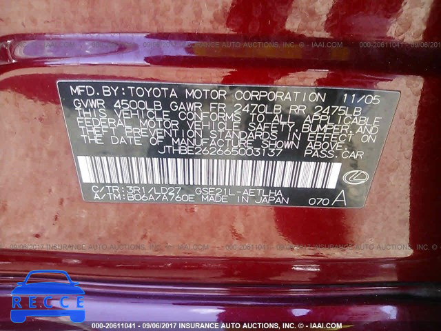 2006 LEXUS IS 350 JTHBE262665003137 image 8