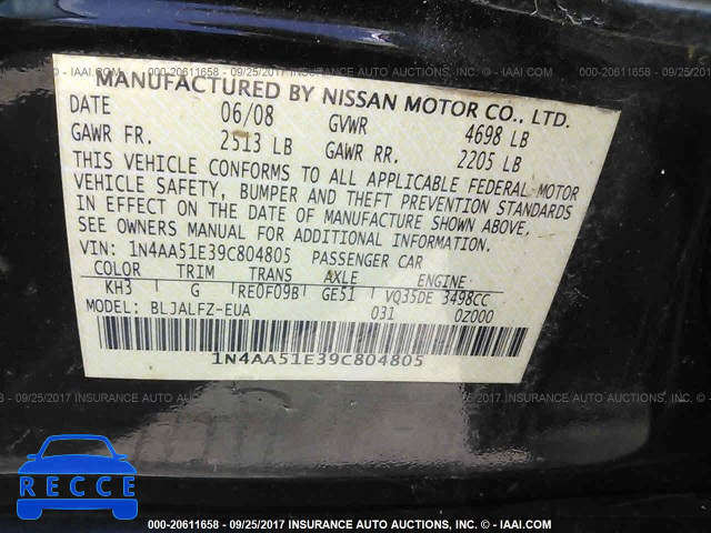 2009 NISSAN MAXIMA 1N4AA51E39C804805 image 8