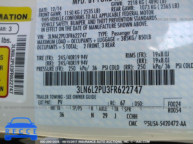 2015 Lincoln MKZ HYBRID/BLACK LABEL 3LN6L2PU3FR622747 image 8