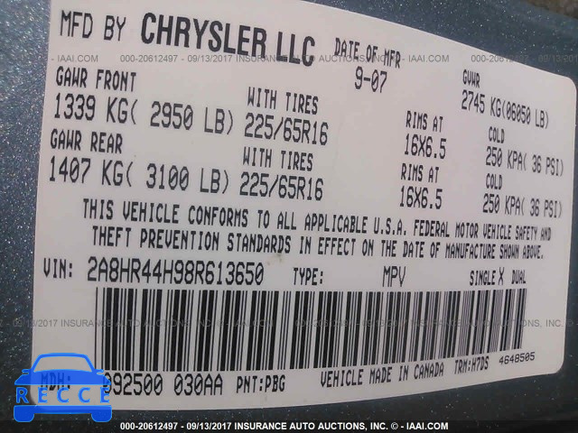 2008 Chrysler Town and Country 2A8HR44H98R613650 зображення 8