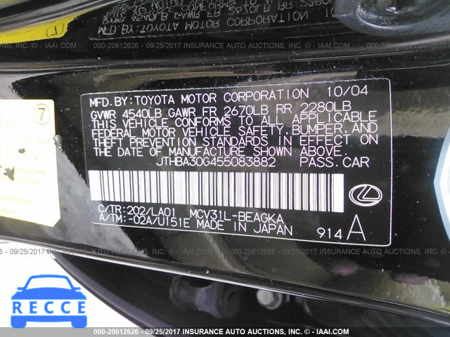 2005 Lexus ES JTHBA30G455083882 image 8