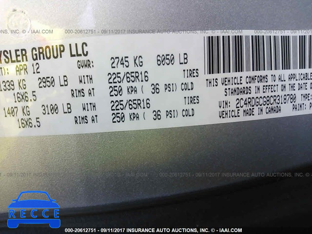 2012 Dodge Grand Caravan SXT 2C4RDGCG8CR318780 Bild 8