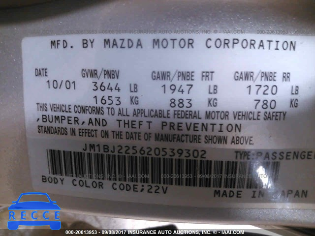 2002 Mazda Protege DX/LX/ES JM1BJ225620539302 зображення 8