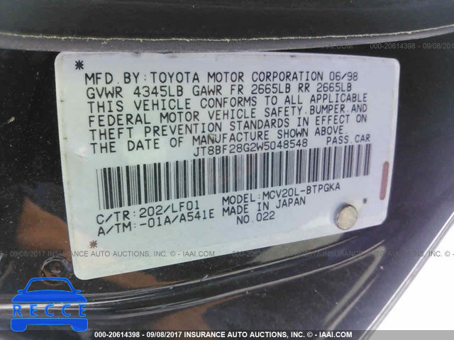 1998 Lexus ES JT8BF28G2W5048548 image 8