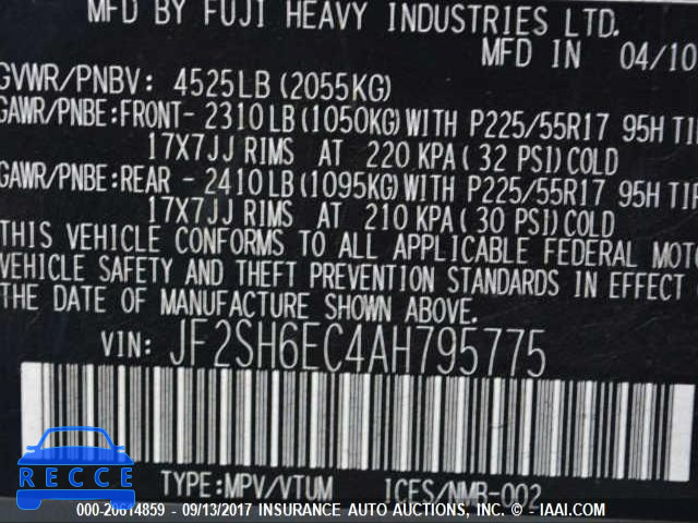 2010 Subaru Forester JF2SH6EC4AH795775 image 8