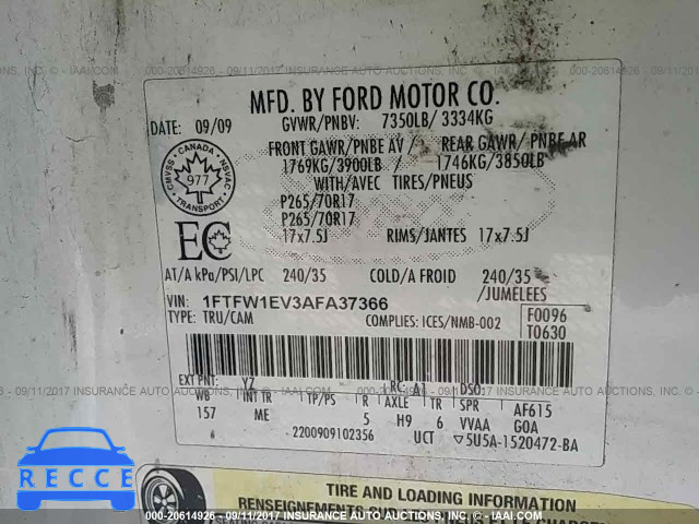 2010 Ford F150 1FTFW1EV3AFA37366 image 8