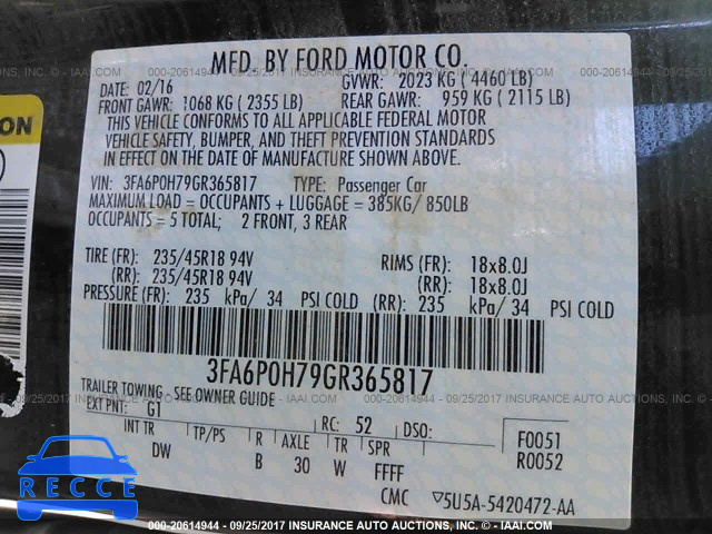 2016 Ford Fusion 3FA6P0H79GR365817 image 8