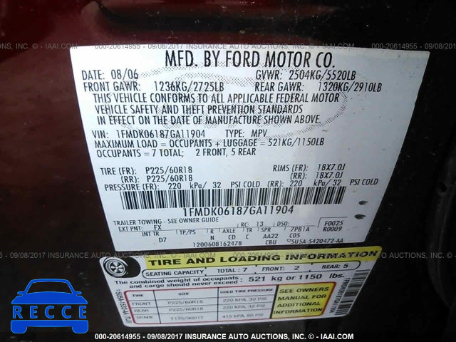 2007 Ford Freestyle LIMITED 1FMDK06187GA11904 зображення 8