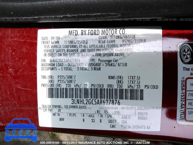 2010 Lincoln MKZ 3LNHL2GC5AR627876 Bild 8