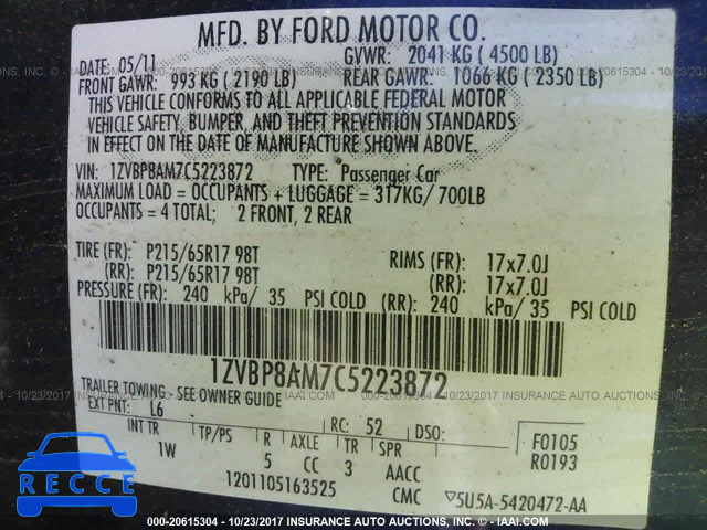 2012 Ford Mustang 1ZVBP8AM7C5223872 зображення 8