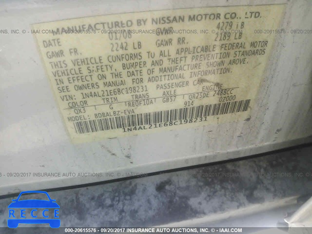 2008 NISSAN ALTIMA 1N4AL21E68C198231 зображення 8