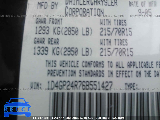 2006 DODGE GRAND CARAVAN 1D4GP24R76B551427 image 8