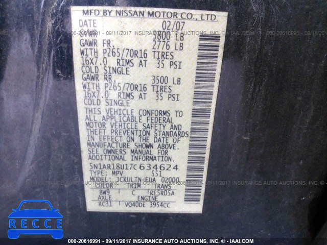 2007 Nissan Pathfinder LE/SE/XE 5N1AR18U17C634624 зображення 8
