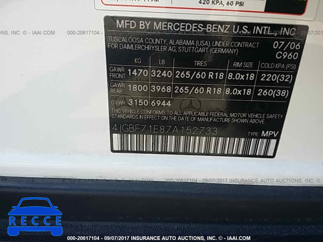 2007 Mercedes-benz GL 450 4MATIC 4JGBF71E87A152733 Bild 8