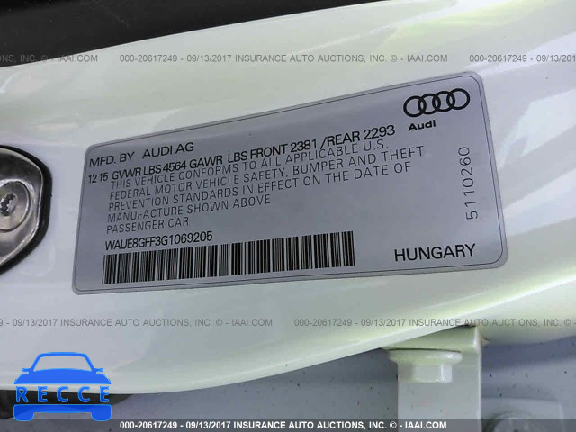 2016 Audi A3 PREMIUM PLUS WAUE8GFF3G1069205 зображення 8