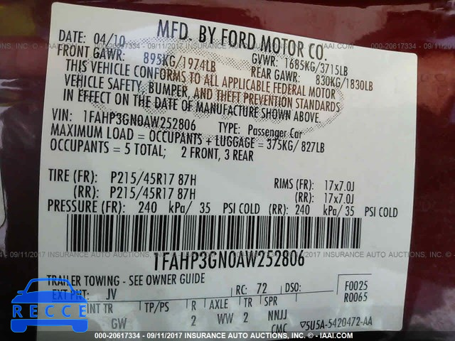 2010 Ford Focus 1FAHP3GN0AW252806 зображення 8