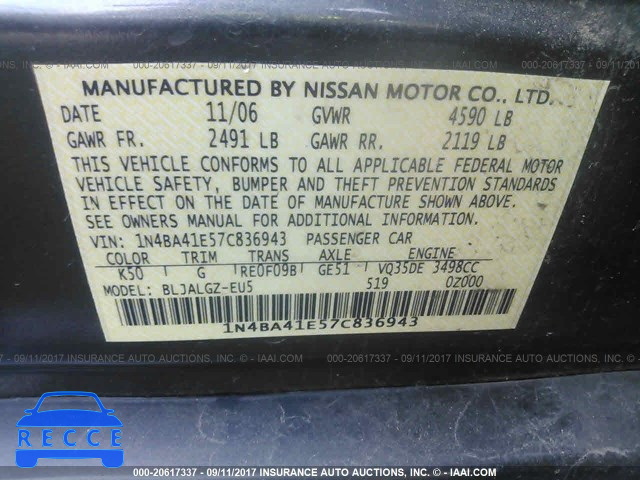 2007 Nissan Maxima 1N4BA41E57C836943 image 8