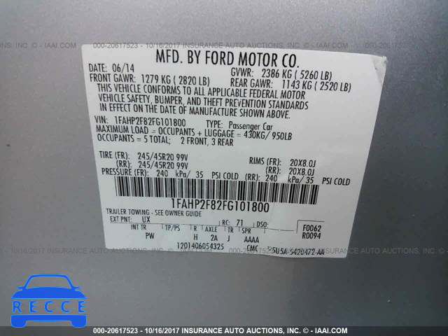 2015 Ford Taurus 1FAHP2F82FG101800 Bild 8