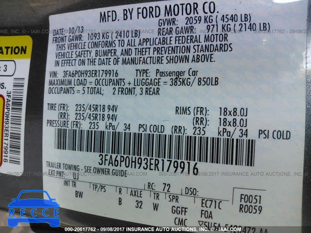 2014 Ford Fusion SE 3FA6P0H93ER179916 зображення 8