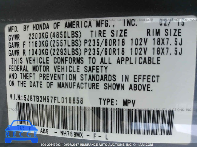 2015 Acura RDX TECHNOLOGY 5J8TB3H57FL016858 image 8