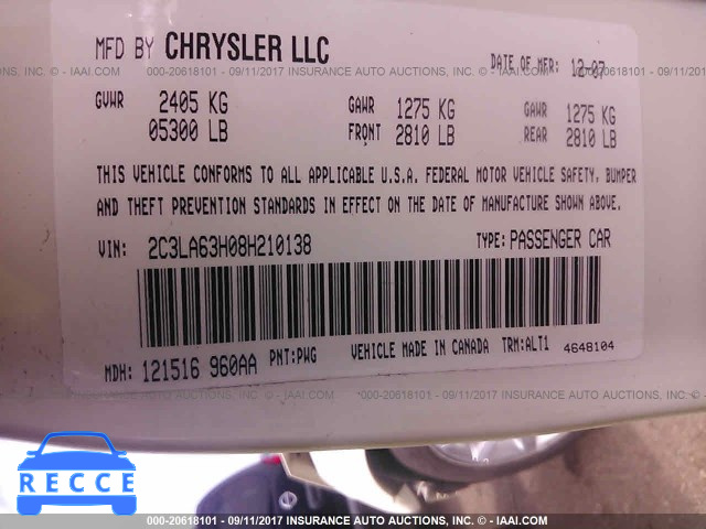 2008 Chrysler 300c 2C3LA63H08H210138 зображення 8