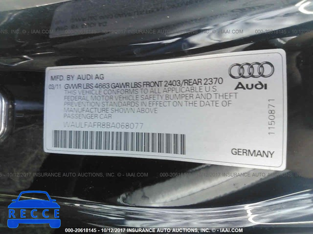 2011 Audi A5 PREMIUM PLUS WAULFAFR8BA068077 зображення 8