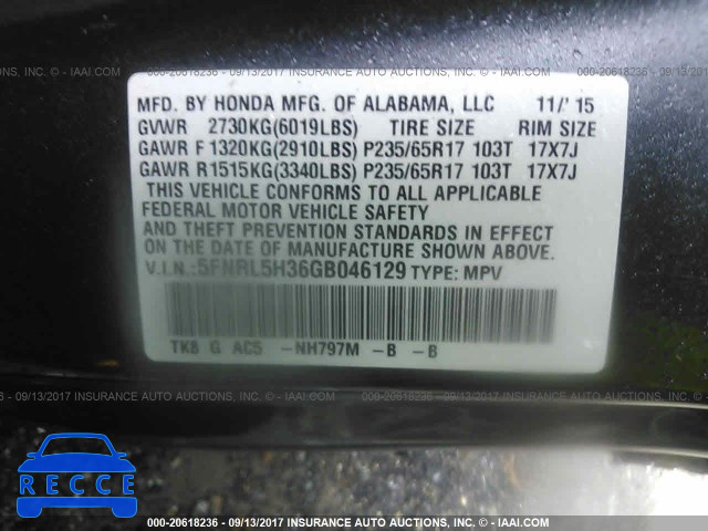 2016 HONDA ODYSSEY SE 5FNRL5H36GB046129 image 8