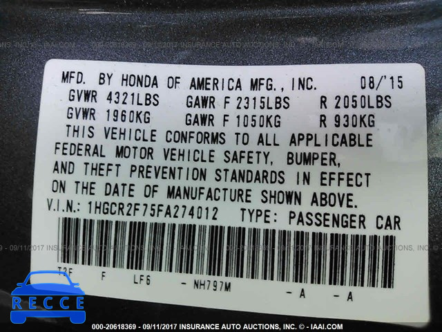 2015 Honda Accord 1HGCR2F75FA274012 image 8