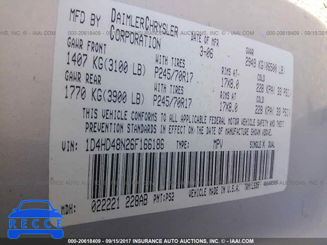 2006 DODGE DURANGO SLT 1D4HD48N26F166186 image 8