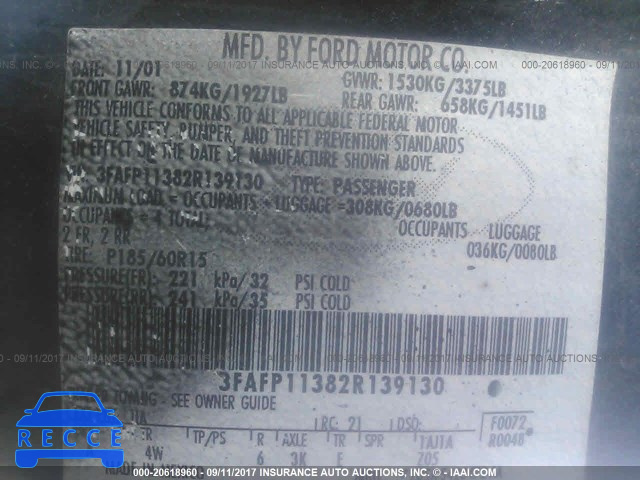2002 Ford Escort ZX2 3FAFP11382R139130 image 8